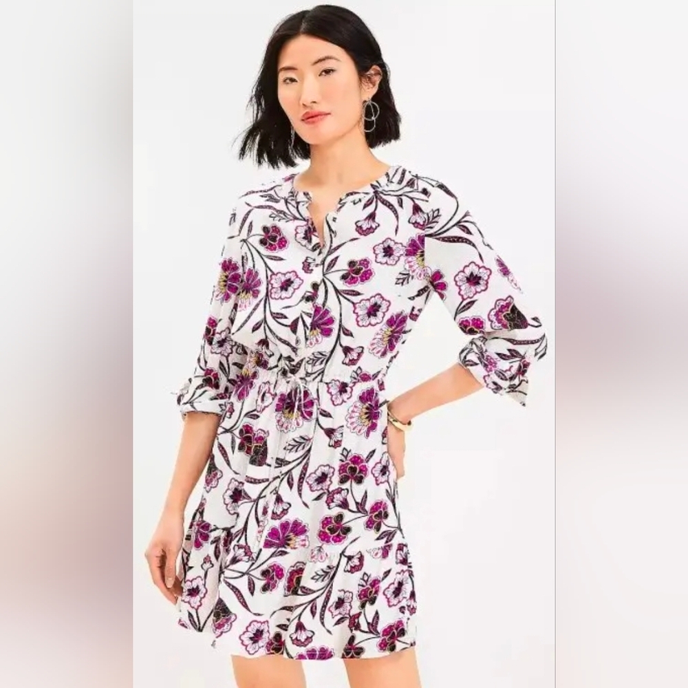 LOFT‎ | NWT Floral Drawstring Waist Boho Ruffle Hem Long Sleeved Mini Dress | XL